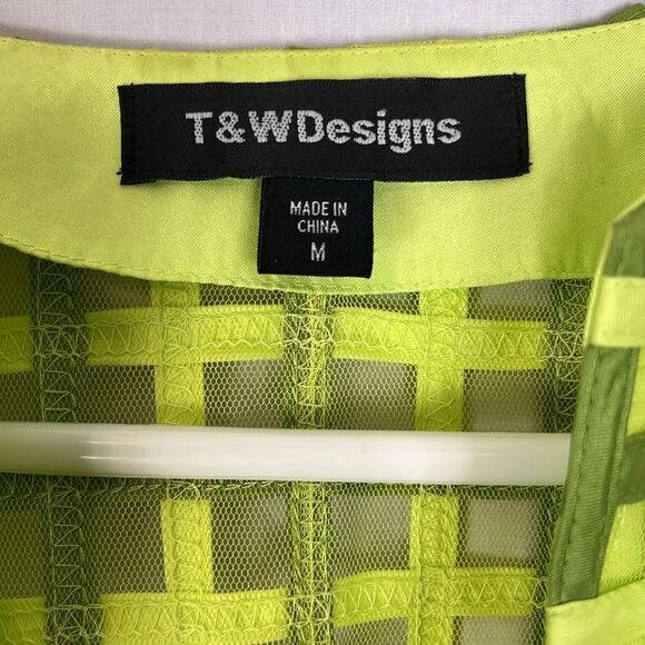 Vintage T & W Designs Lime Green Sheer Floral Applique Cardigan - Picture 5 of 6